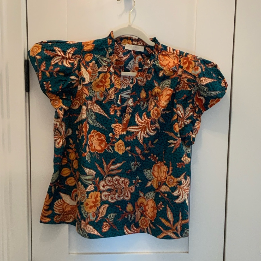 Ulla Johnson Teal & Orange Floral Top Size Small